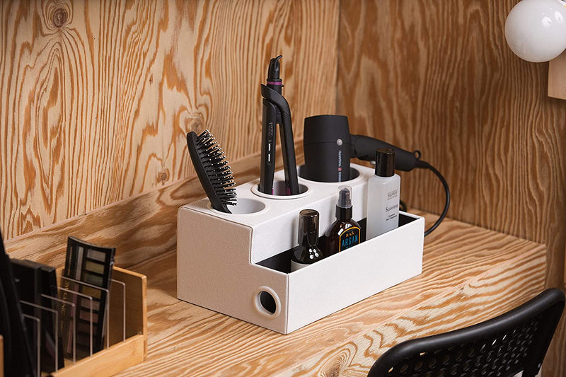Hair Dryer and Styling Product Tool Holder Organizer with 4 Comparments (White)