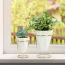 Set of 2 White Modern Taletop Gold Metal Ceramic Plant Vase Stand