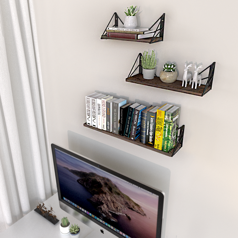 Set of 3 Floating Display Shelves with Metal Frame