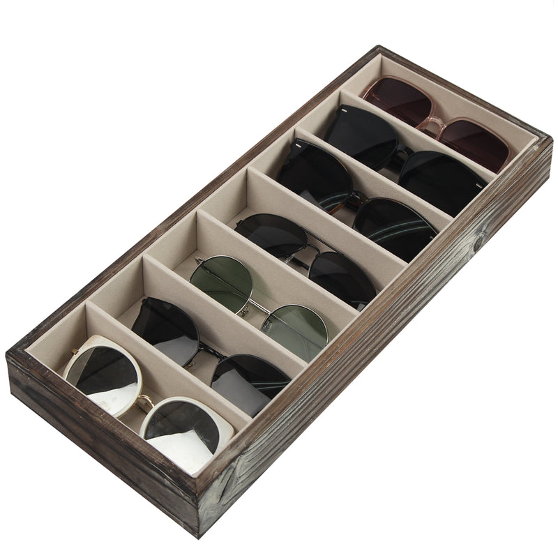 7 Compartment Rustic Wood Sunglass Display Organizer