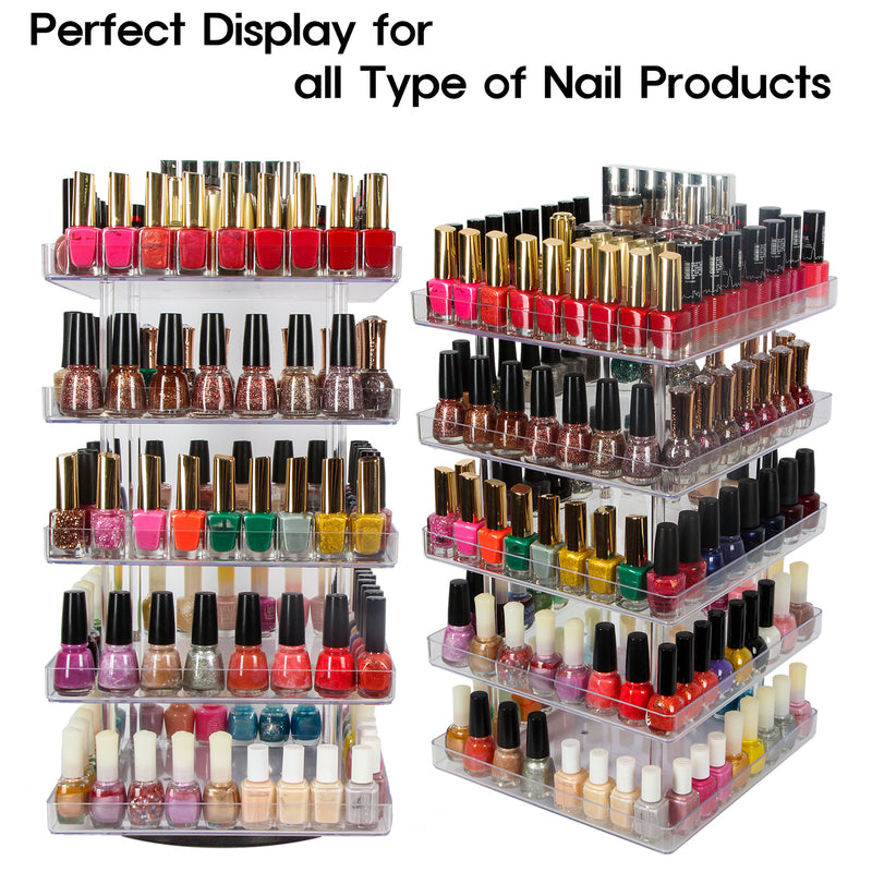 5 Tier Clear 360 Rotating Nail Polish Holder with Acrylic Guard