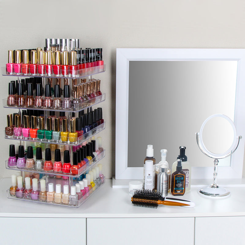 5 Tier Clear 360 Rotating Nail Polish Holder with Acrylic Guard