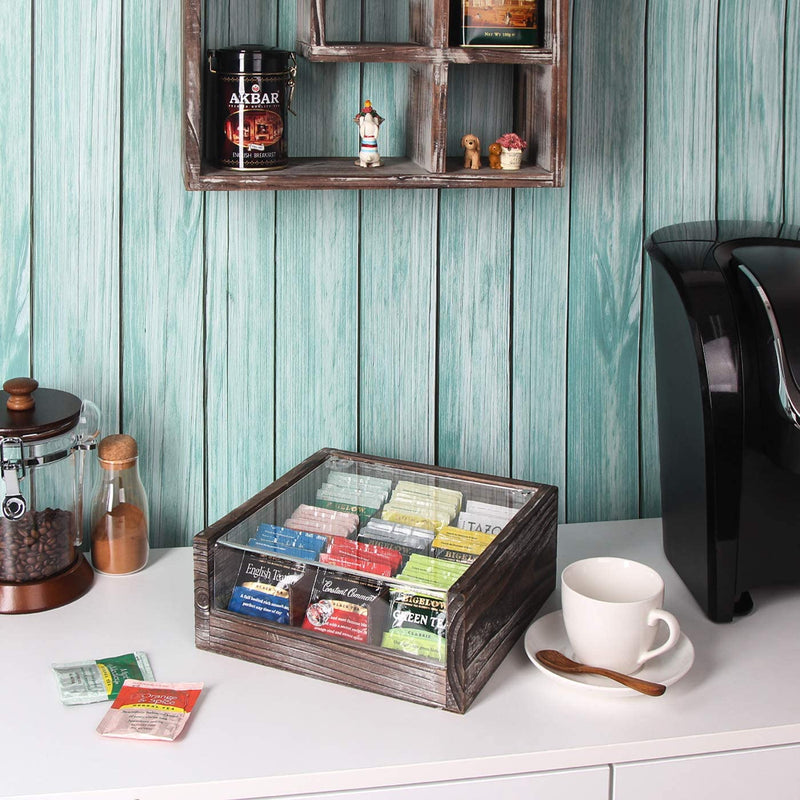 9 Comparments Rustic Wood Tea Bag Storage Organizer Box