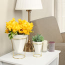 Set of 2 White Modern Taletop Gold Metal Ceramic Plant Vase Stand