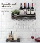 Wall Mount Metal and Wood Wine Bottle Rack with 5 Glass Holder