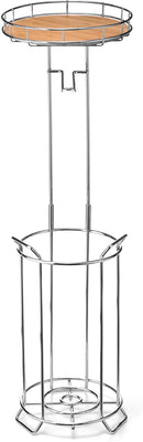 Toilet Paper Holder Stand with Metal Wire Bamboo Shelf