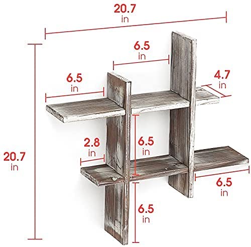 Set of 2 Cube Grid Rustic Wall Mount Shelves (6 Compartments)