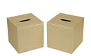 Set of 2 Gold Quilted Faux Leather Square Tissue Box Holder Cover