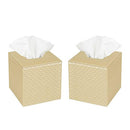 Set of 2 Gold Quilted Faux Leather Square Tissue Box Holder Cover