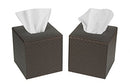 Set of 2 Brown Quilted Faux Leather Square Tissue Box Holder Cover