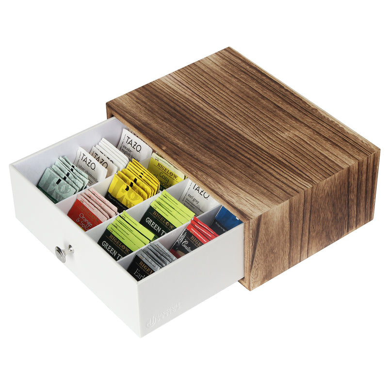 Wood Tea Bag 5-Compartment Organizer Box with Clear Lid, Tea Storage Box