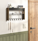 Torched Wood Jewelry Organizer Wall Mount with Metal Hooks