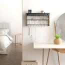 Torched Wood Jewelry Organizer Wall Mount with Metal Hooks