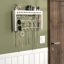 White Wood Jewelry Organizer Wall Mount with Metal Hooks