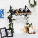 Wall Mount Wine Rack with 4 Metal Wire Glass Holder