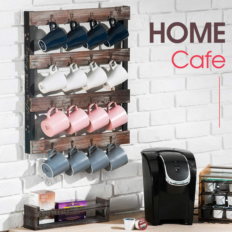 Coffee Mug Cup Holder Wall Mounted with 16 Hooks