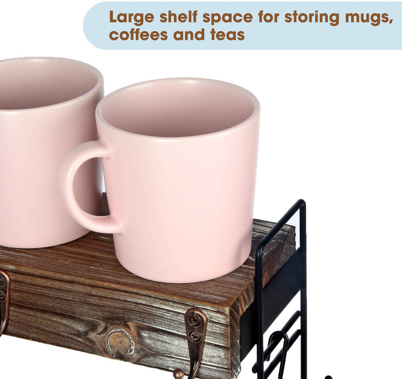 2 Tier Countertop Coffee Mug Cup Holder Shelf with 10 Hooks