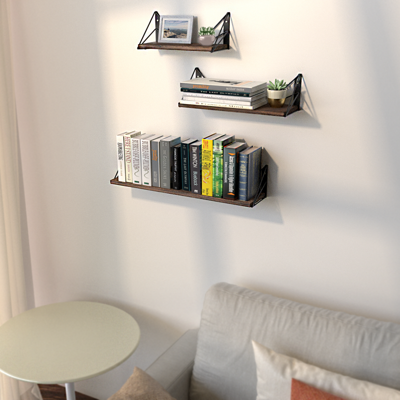Set of 3 Floating Display Shelves with Metal Frame