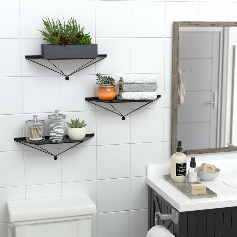 Set of 3 Black Metal Wall Mount Floating Shelves