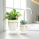 Set of 2 White Modern Taletop Gold Metal Ceramic Plant Vase Stand