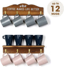 Set of 2 Wall Mount Coffee Mug Rack with 8 Gold Hooks and Shelf