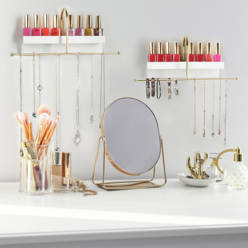 Set of 2 Gold and White Wall Mounted Hanging Jewelry Organizer