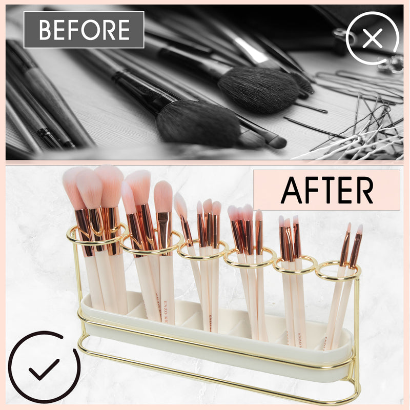 Makeup Brush Holder- Gold and White