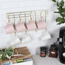 Wall Mounted Coffee Mug Cup Holder Gold Metal Rack- 8 Hooks