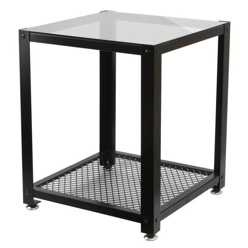 2 Tier Glass Black Square End Side Table
