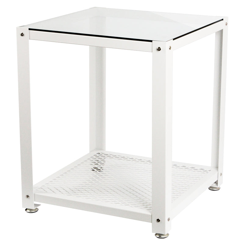 2 Tier Glass White Square End Side Table