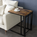 Rustic Wood C Shaped Side Table with Rolling Casters