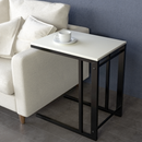 White C Shaped Side Table with Rolling Casters