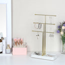 3 Tier Gold Metal Jewelry Display Stand with Marble Tray