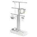 3 Tier Silver Metal Jewelry Display Stand with Marble Tray