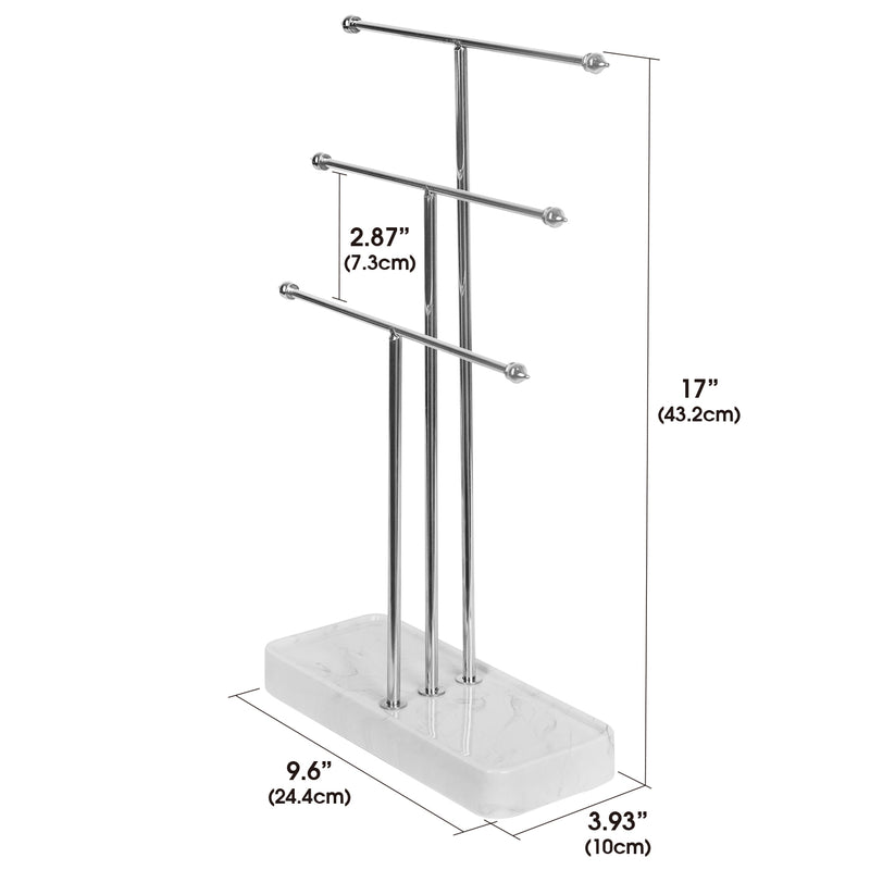 3 Tier Silver Metal Jewelry Display Stand with Marble Tray