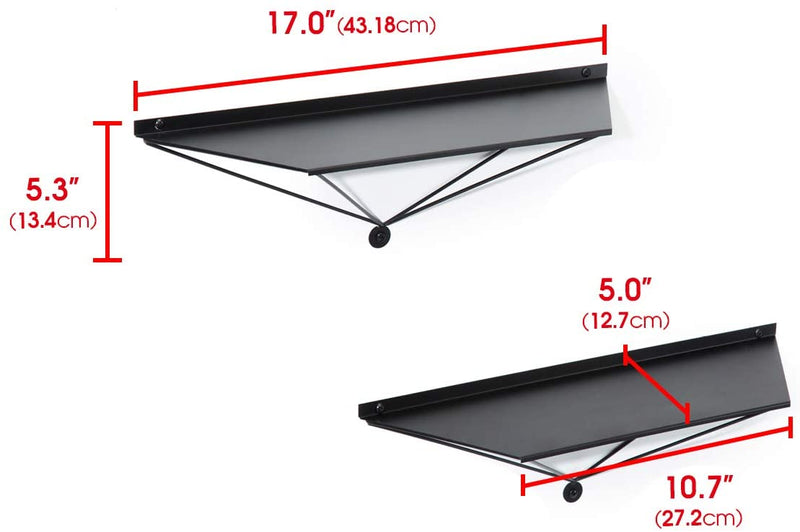 Set of 2 Black Metal Wall Mount Floating Shelves