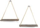 Set of 2 Rustic Wood Rope Hanging Shelves