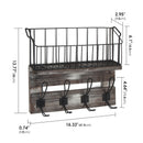 Rustic Wood Entryway Storage Shelf with 4 Hooks and Basket