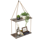 Set of 2 Rustic Wood Rope Hanging Shelves