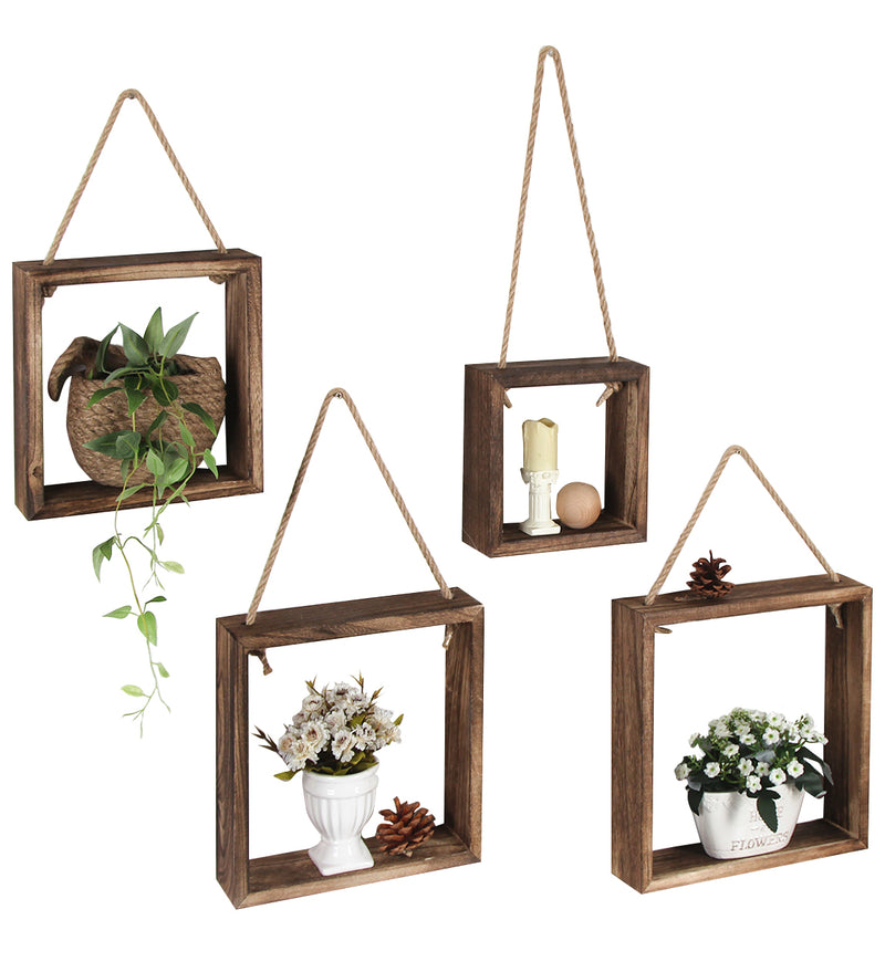 Set of 4 Brown Floating Square Shelves