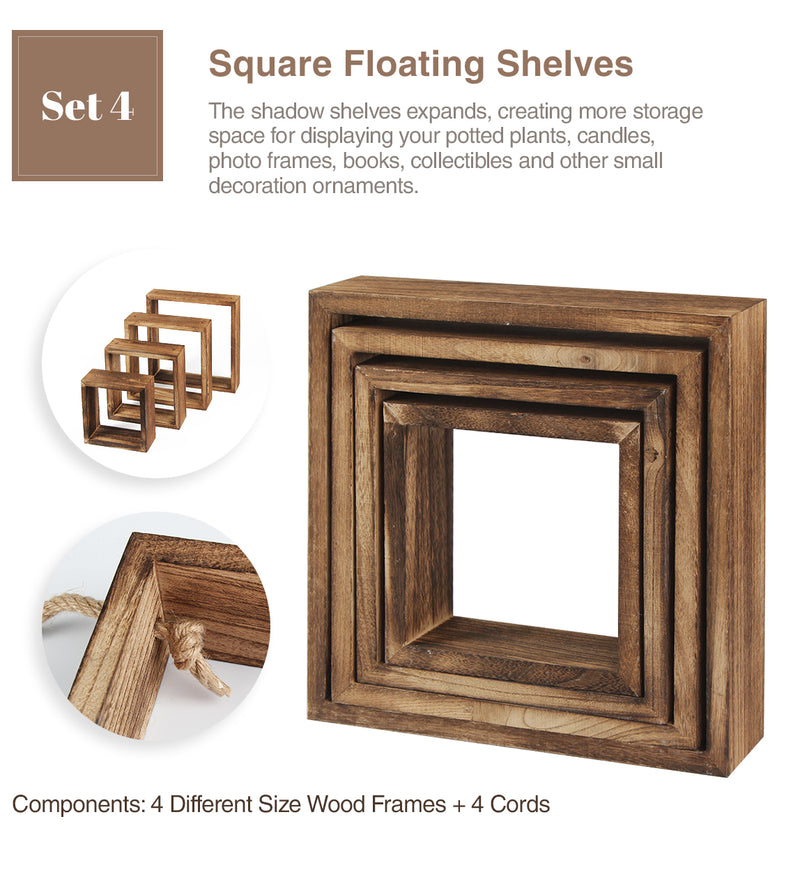 Set of 4 Brown Floating Square Shelves