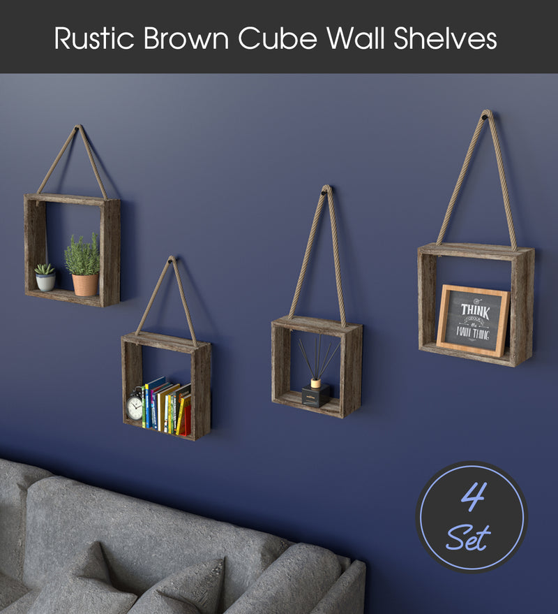 Set of 4 Brown Floating Square Shelves