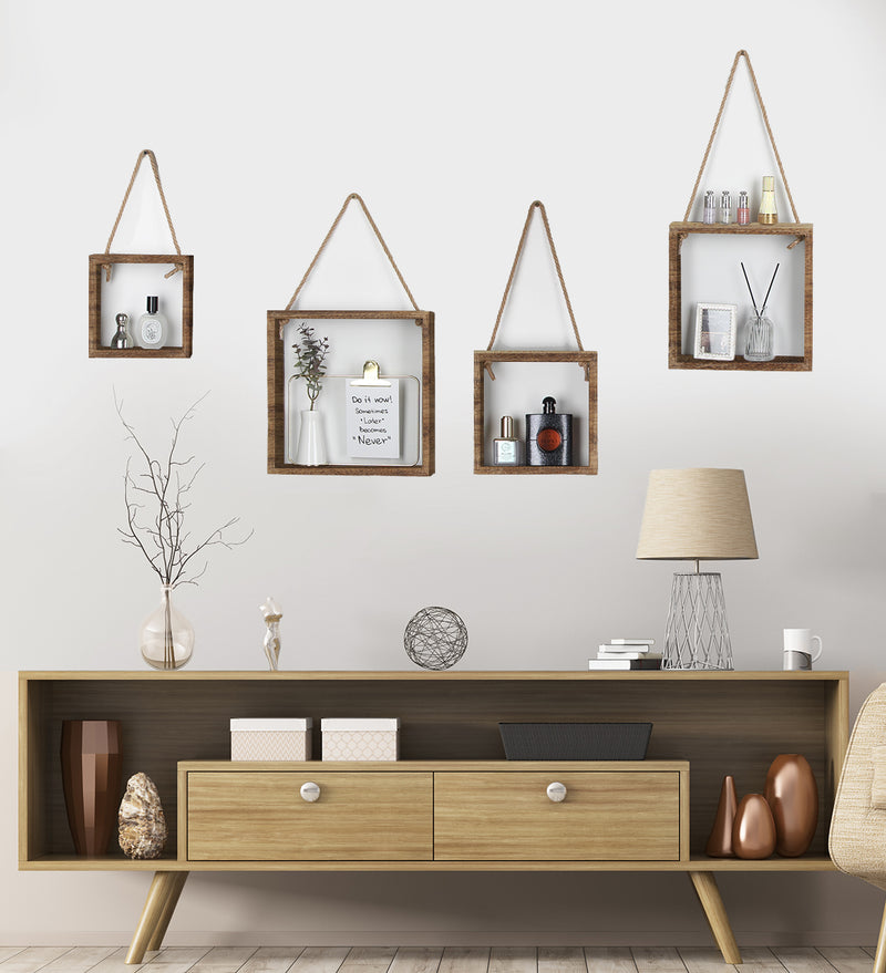 Set of 4 Brown Floating Square Shelves