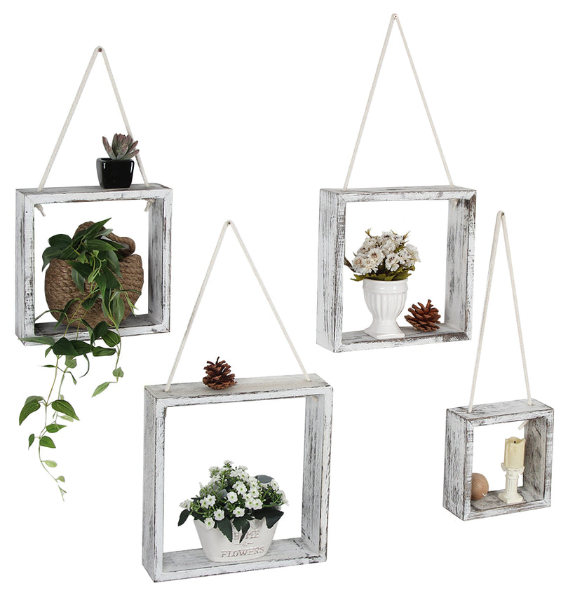 Set of 4 White Floating Square Shelves