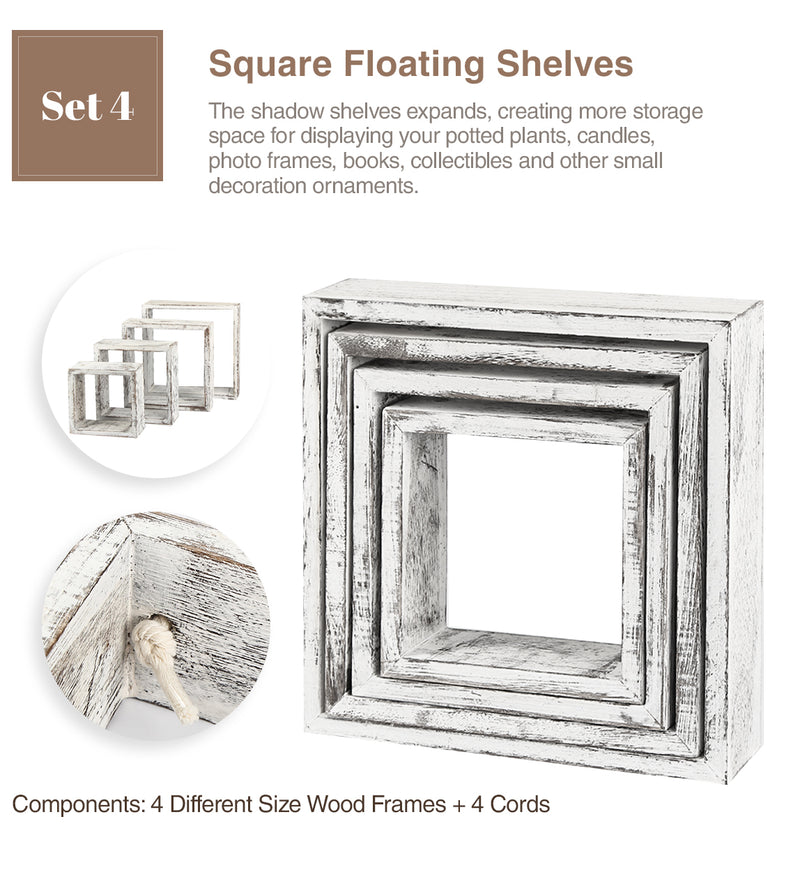 Set of 4 White Floating Square Shelves