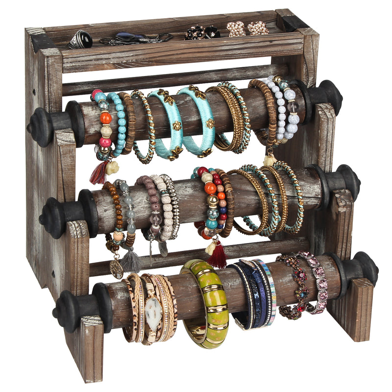 4 Tier Rustic Wood Bracelet Display Stand