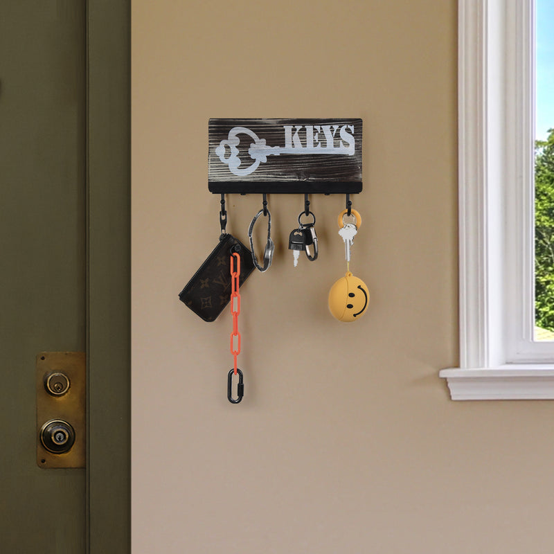 Wooden Key Holder with 4 Hooks