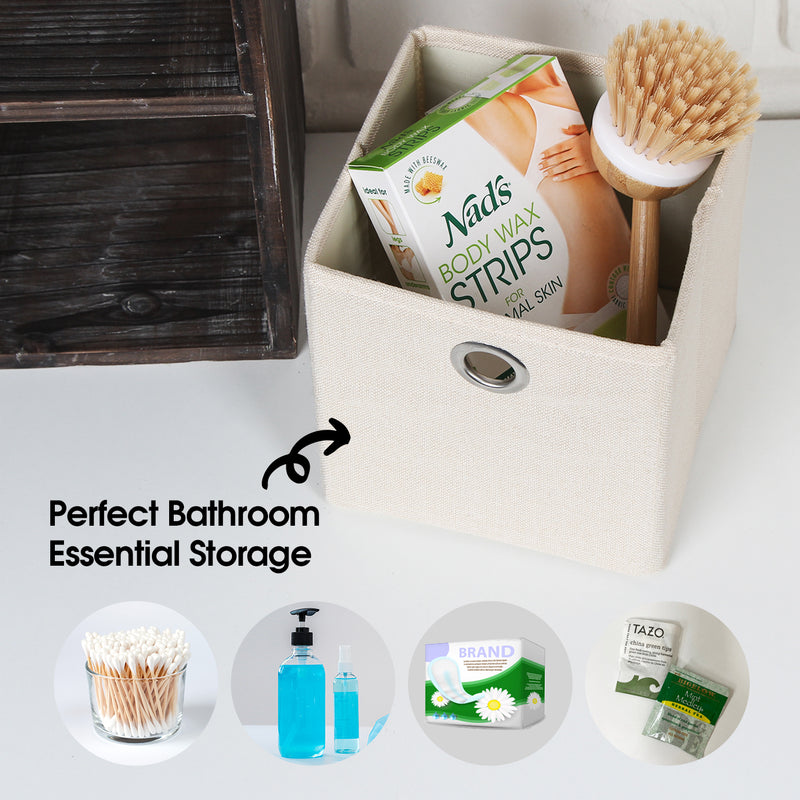 Farmhouse Wooden Bathroom Shelves with 4 Cube Storage & 2 White Baskets