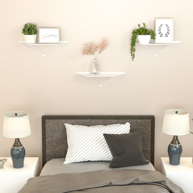 Set of 3 White Metal Wall Mount Floating Shelves