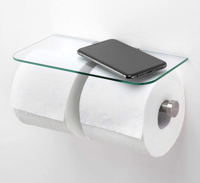 Double Toilet Paper Holder with Glass Shelf